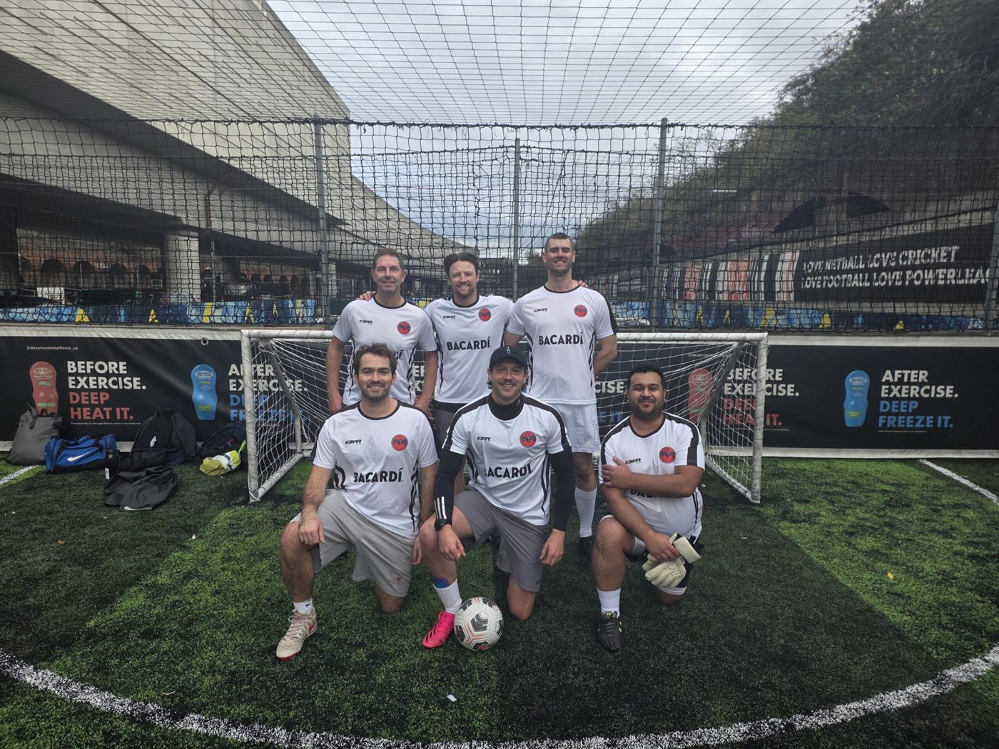 Five-a-side football team in custom club kit